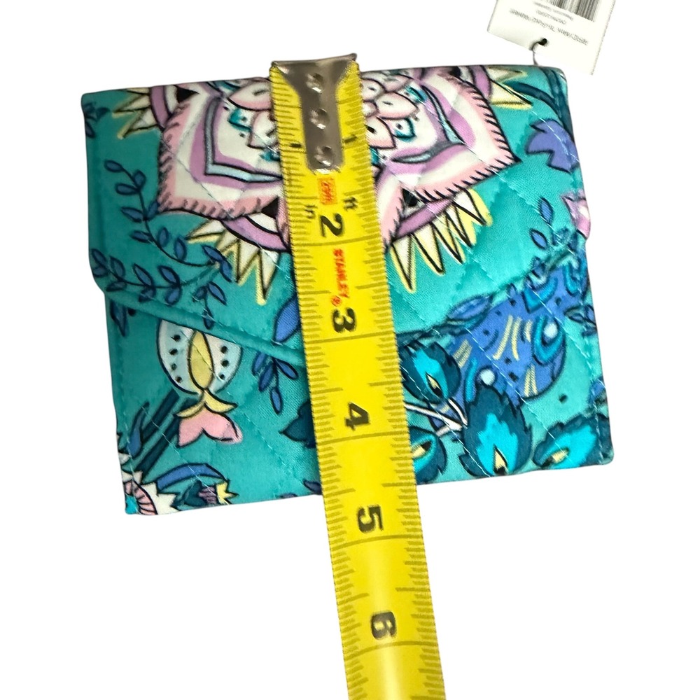 Vera Bradley Peacock Garden RFID Mini Tri-Fold Wallet Teal Quilted Cotton NWT - Picture 10 of 10